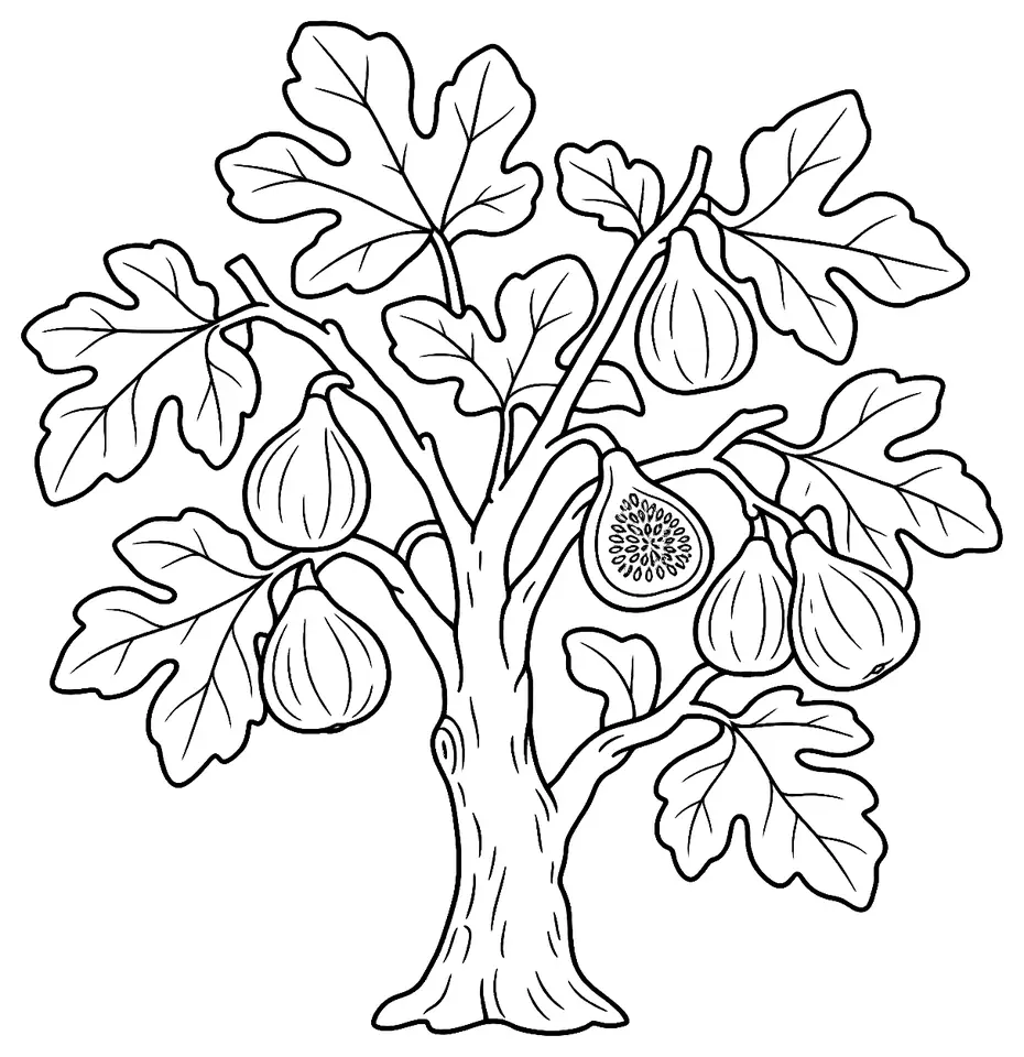 Coloriage de Figuier : dessin au trait noir à colorier