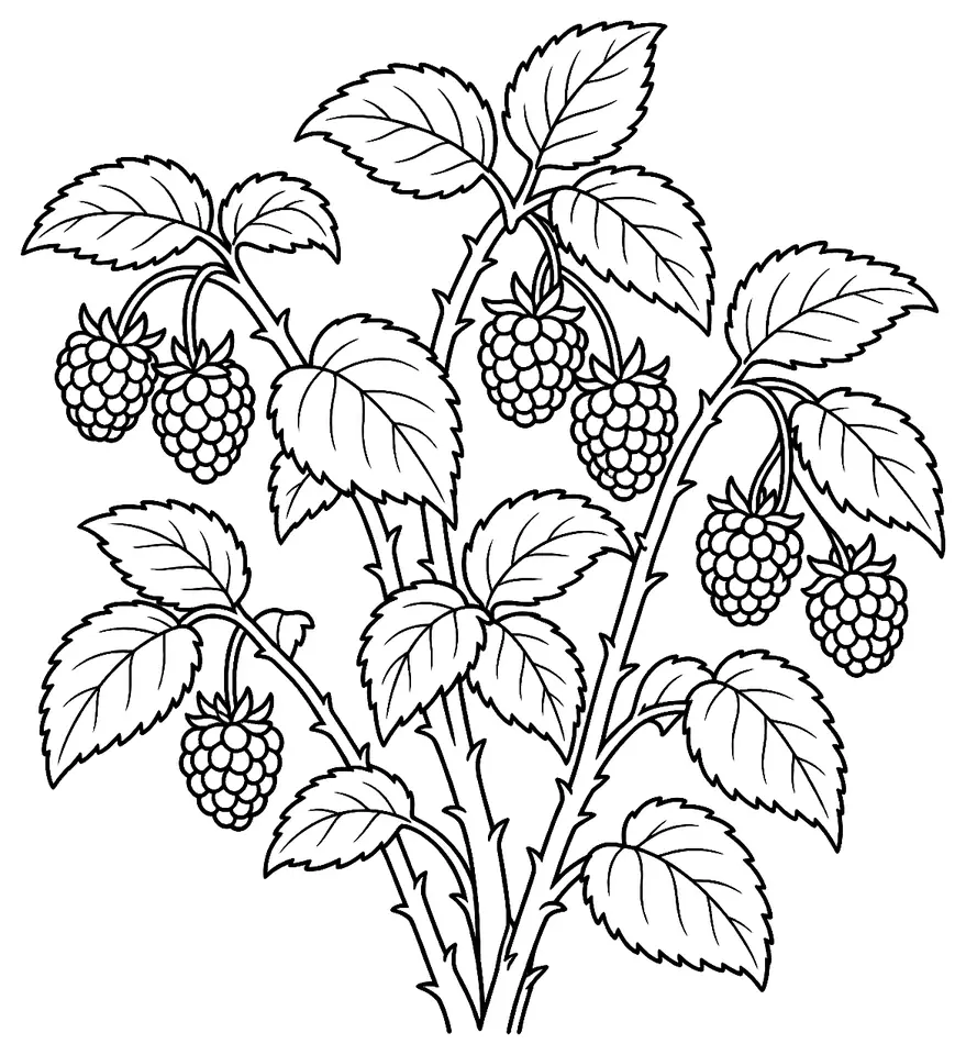 Coloriage de Framboisier : dessin au trait noir à colorier