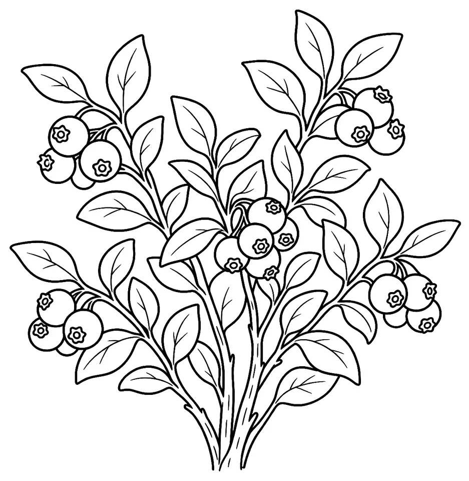 Coloriage de Myrtillier : dessin au trait noir à colorier