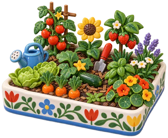 Jardinage biologique, figurine en faïence de FermeVallée