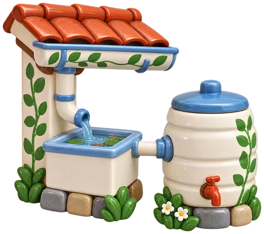 Récupération des eaux de pluie, figurine en faïence de FermeVallée