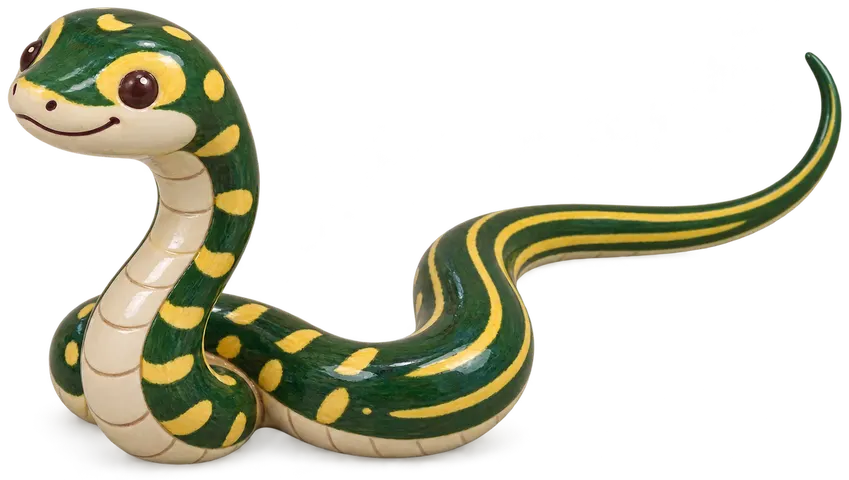 Couleuvre verte et jaune, figurine en faïence de FermeVallée