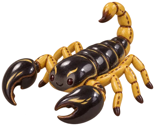 Scorpion noir à queue jaune, figurine en faïence de FermeVallée