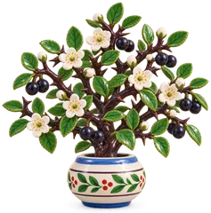 Prunellier (plante des prairies), figurine en faïence en couleurs