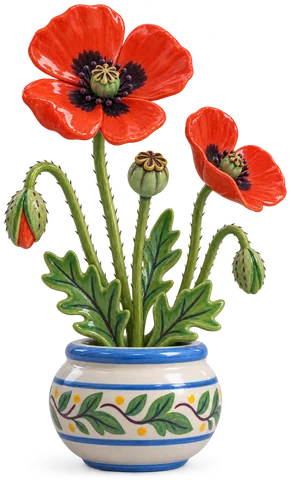 Coquelicot aux tiges velues, feuilles lobées et fleurs à quatre pétales rouge vif marqués de noir