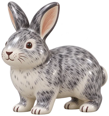 Lapin Argenté de Champagne au pelage argenté métallique, au corps arrondi et aux oreilles en V