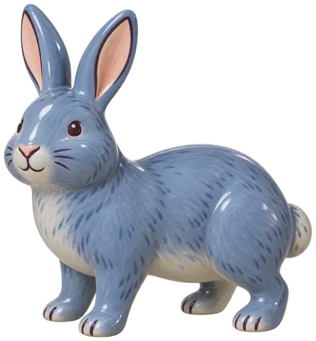 Lapin Bleu de Beveren au pelage court bleu clair, avec une tête triangulaire et deux oreilles étroites