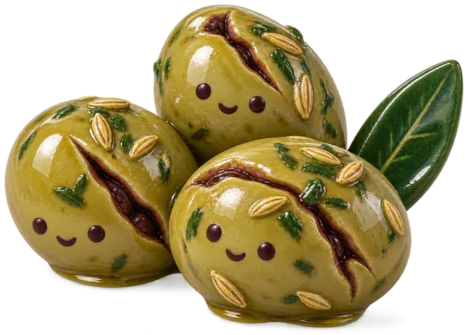 Olives cassées de la vallée des Baux-de-Provence, figurine en faïence de FermeVallée