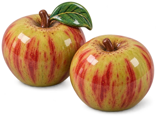 Pomme Lord Lambourne aplatie, à peau vert doré, blush brun-rouge et stries rouges